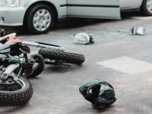 Overturned motorcycle after collision